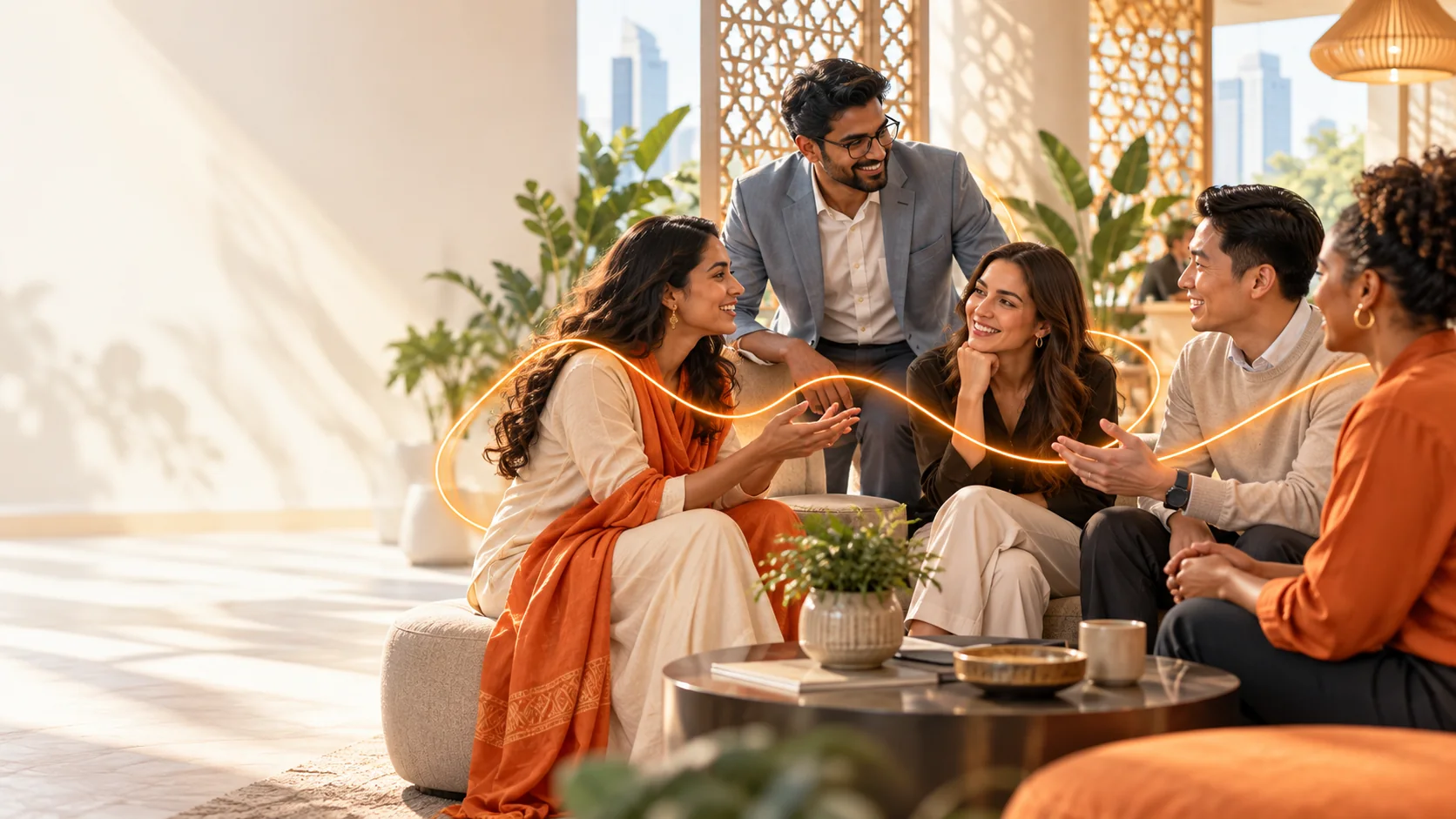 Social wellbeing illustrated in a modern corporate setting