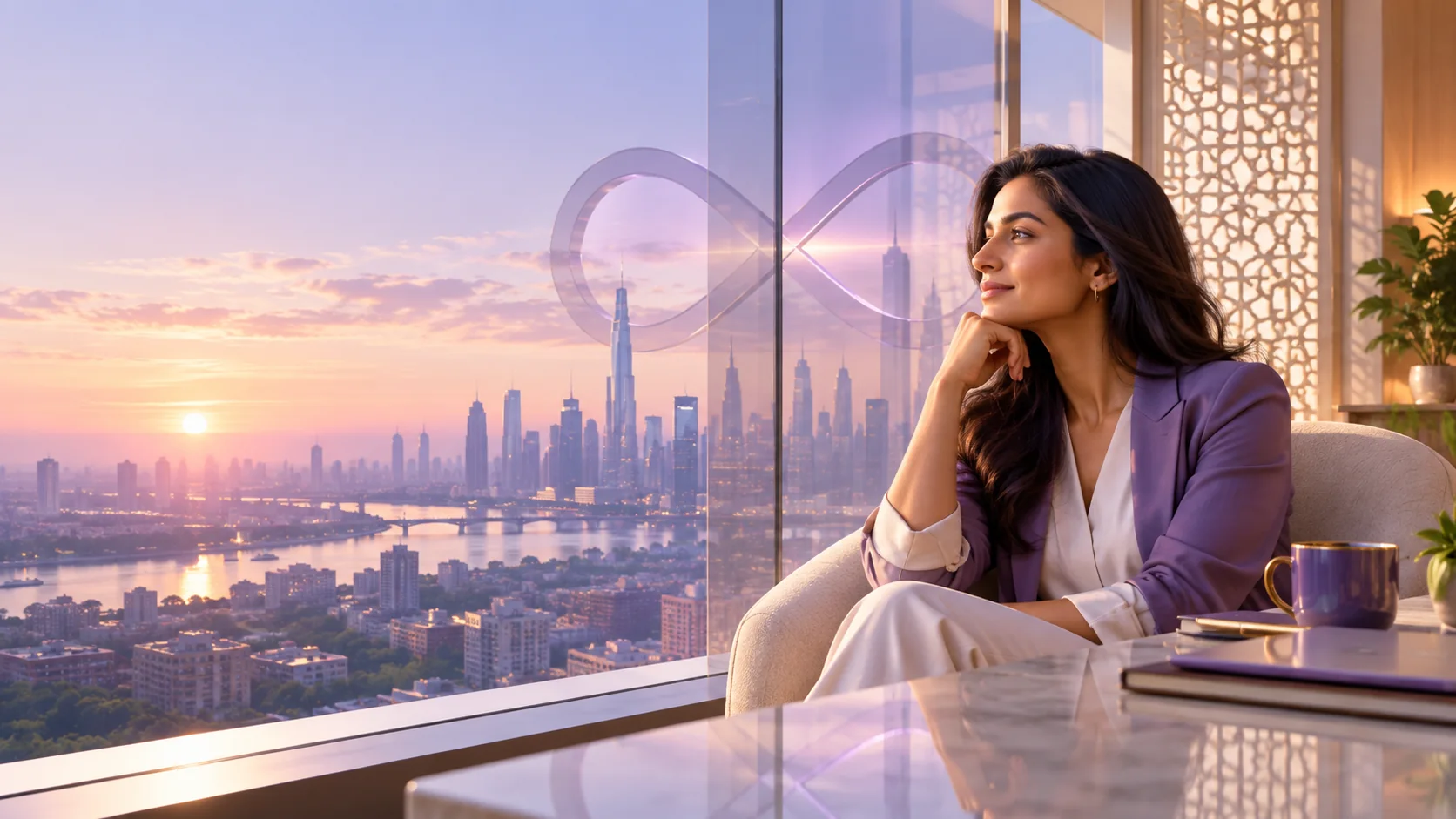 Spiritual wellbeing illustrated in a modern corporate setting